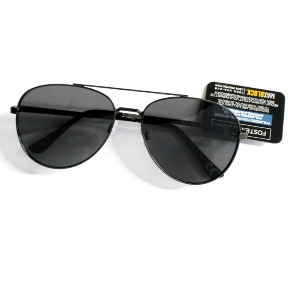 FOSTER GRANT Aviator Dark Sunglasses Polarized Black NEW